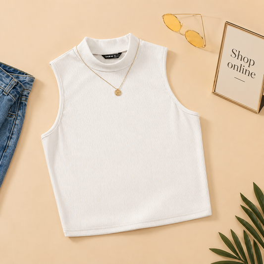 WHITE RIB KNIT TANK TOP
