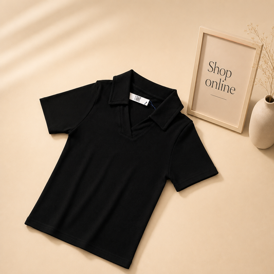 CROP POLO VNECK COLLAR SHIRT