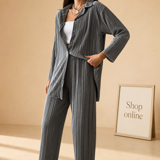 GREY WRINKLE COORD SET