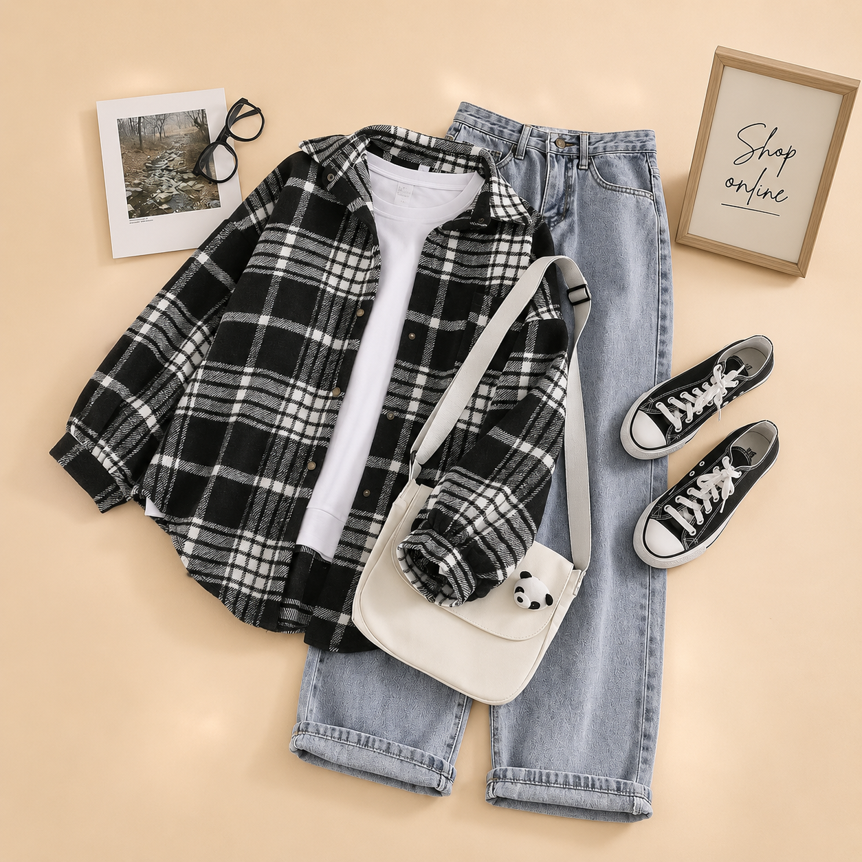 CHECK SHIRT OUTFIT 3PCS