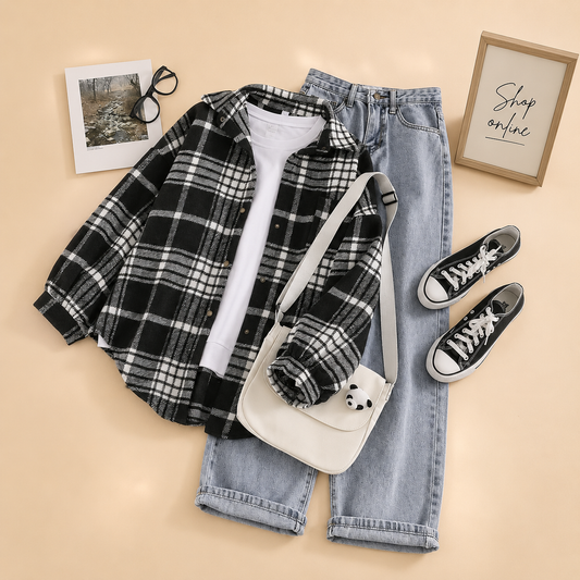 CHECK SHIRT OUTFIT 3PCS