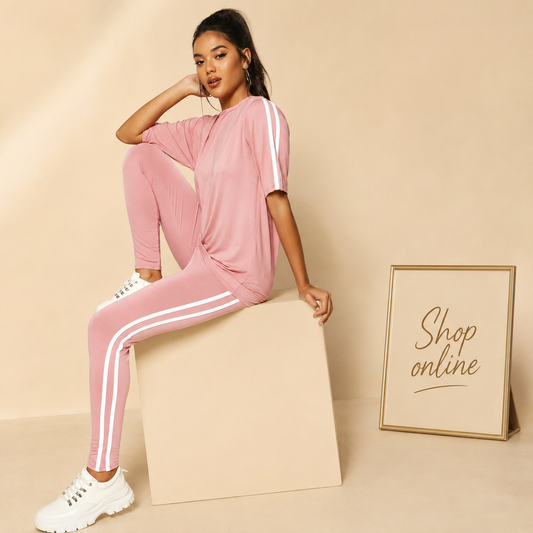PINK WHITE SIDE LINE TRACKSUIT