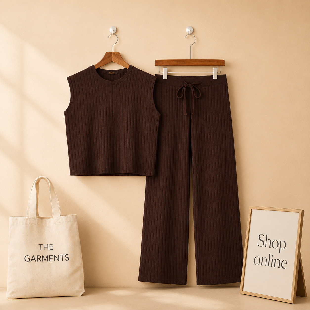 BROWN RIB KNIT TRACKSUIT