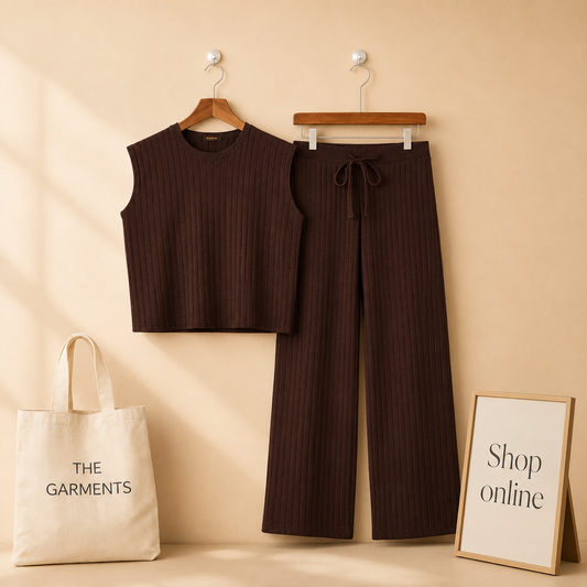 BROWN RIB KNIT TRACKSUIT
