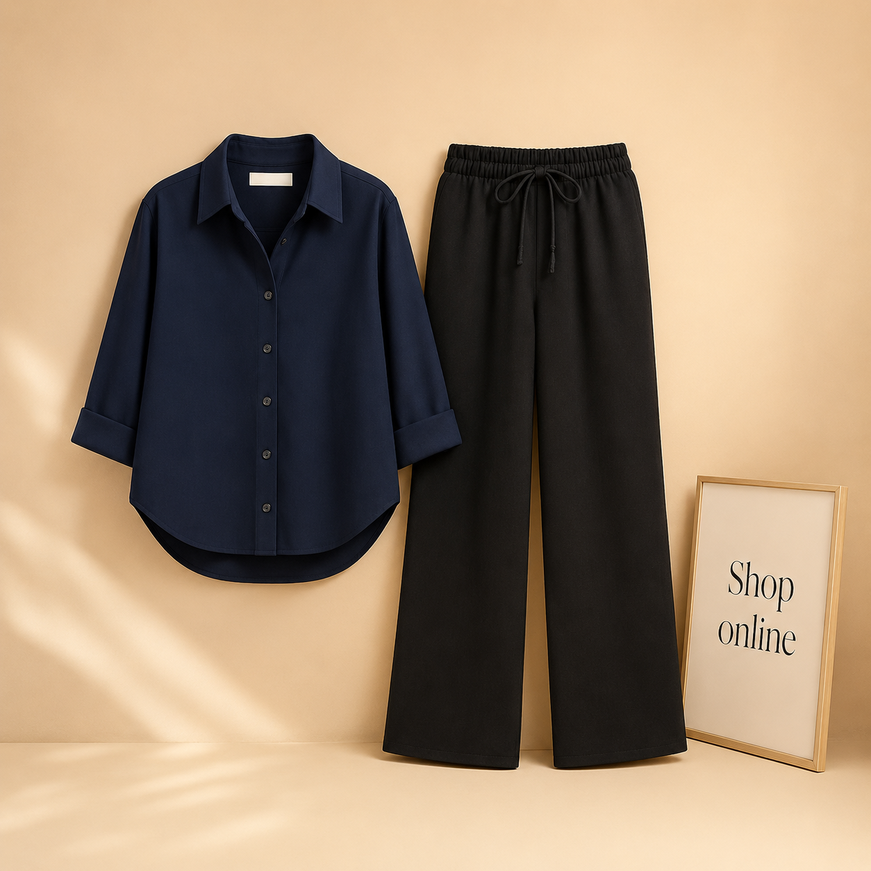 NAVY BLUE BUTTON DOWN SHIRT WITH BLACK FLAPPER