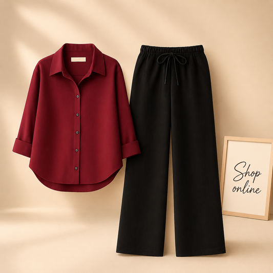 MAROON BUTTON DOWN SHIRT WITH BLACK FLAPPER