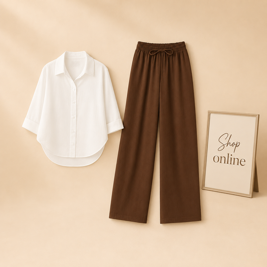 WHITE BUTTON DOWN SHIRT WITH BROWN FLAPPER