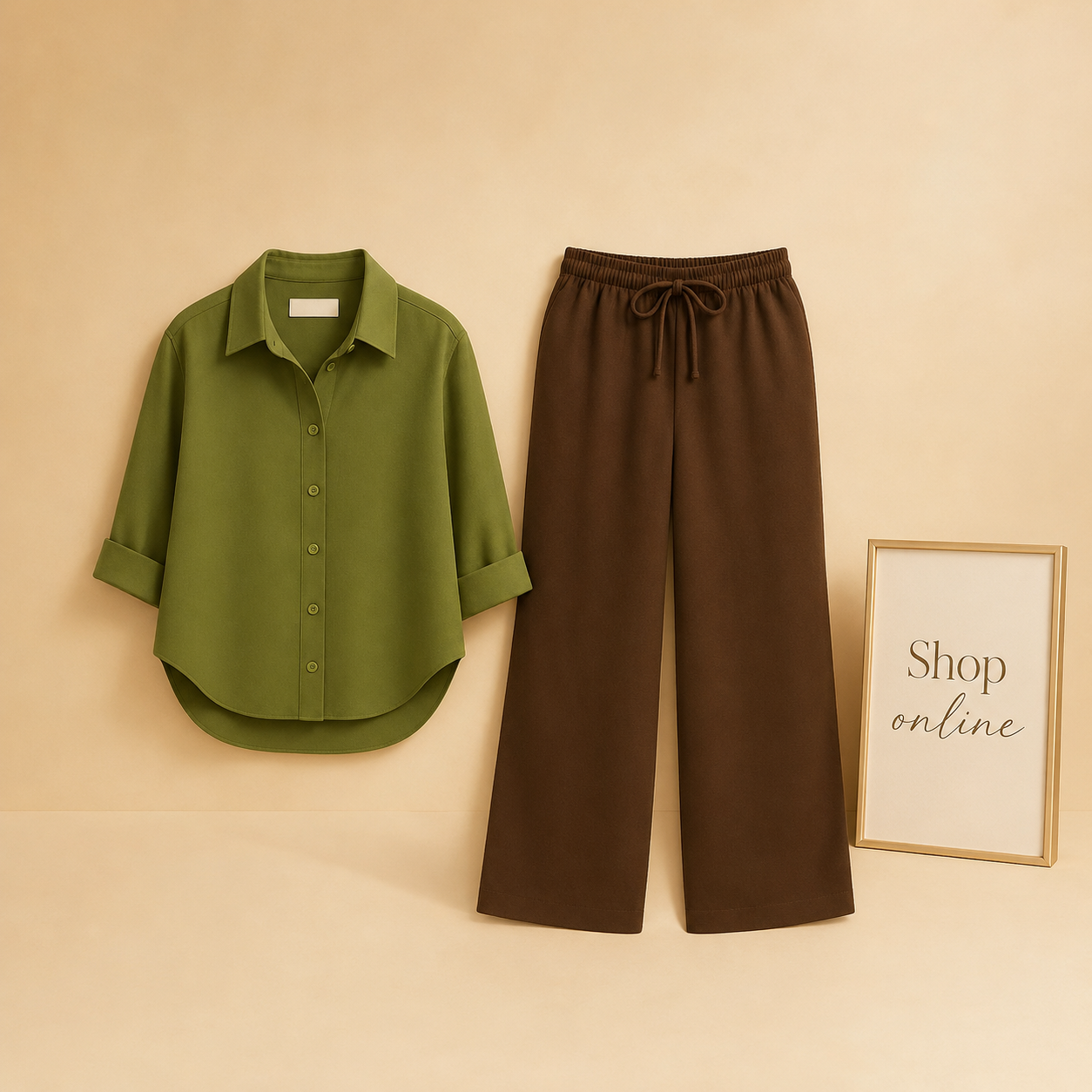 OLIVE GREEN BUTTON DOWN SHIRT WITH BROWN FLAPPER