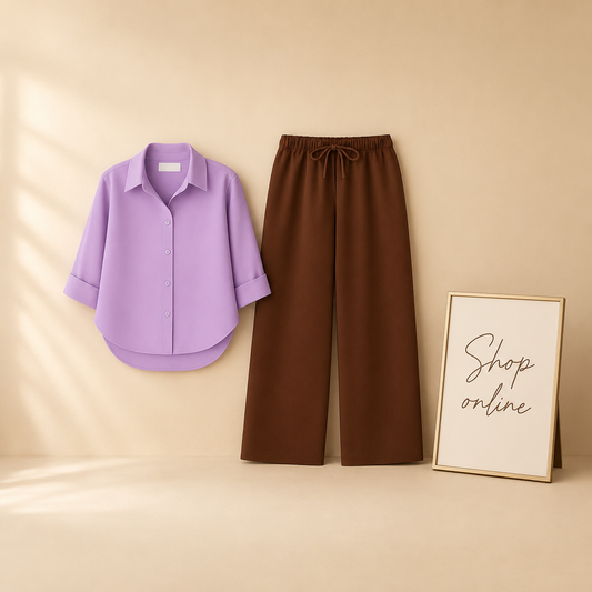LILAC BUTTON DOWN SHIRT WITH BROWN FLAPPER