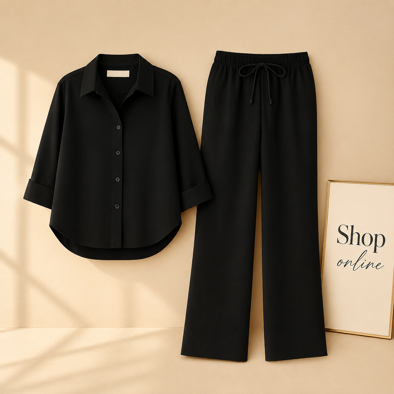 BLACK BUTTON DOWN SHIRT WITH BLACK FLAPPER
