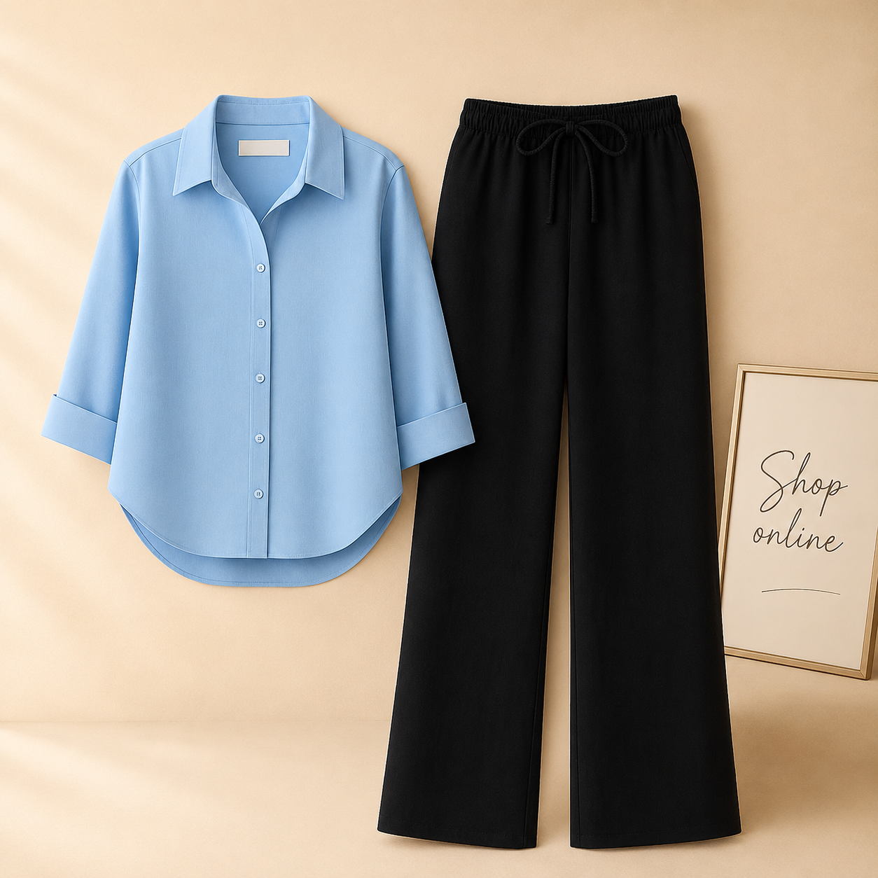 SKY BLUE BUTTON DOWN SHIRT WITH BLACK FLAPPER
