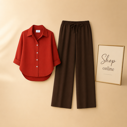 MAROON BUTTON DOWN SHIRT WITH BROWN FLAPPER