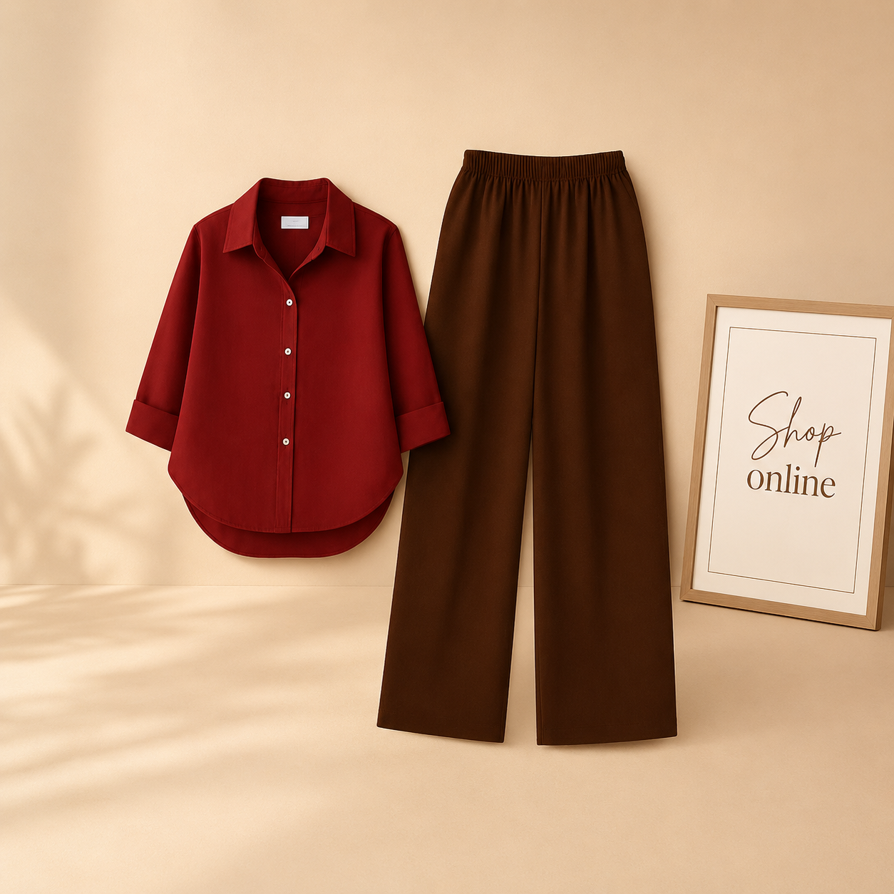 MAROON BUTTON DOWN SHIRT WITH BROWN FLAPPER