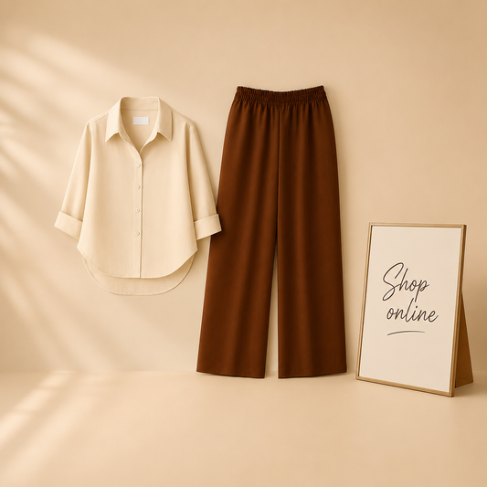BEIGE BUTTON DOWN SHIRT WITH BROWN FLAPPER