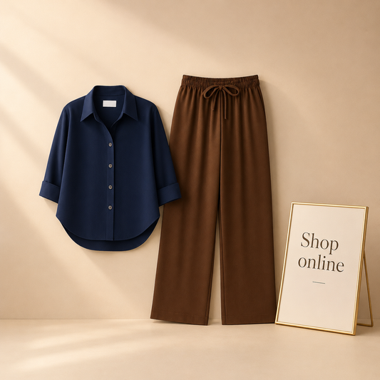 NAVY BLUE BUTTON DOWN SHIRT WITH BROWN FLAPPER