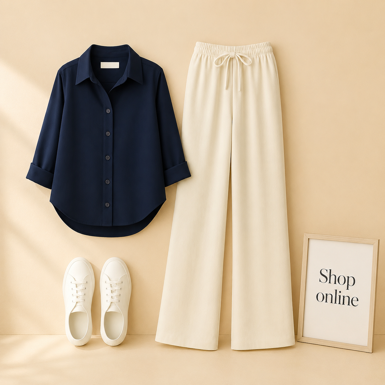 NAVY BLUE BUTTON DOWN SHIRT WITH BEIGE FLAPPER