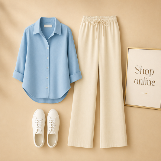 SKY BLUE BUTTON DOWN SHIRT WITH BEIGE FLAPPER
