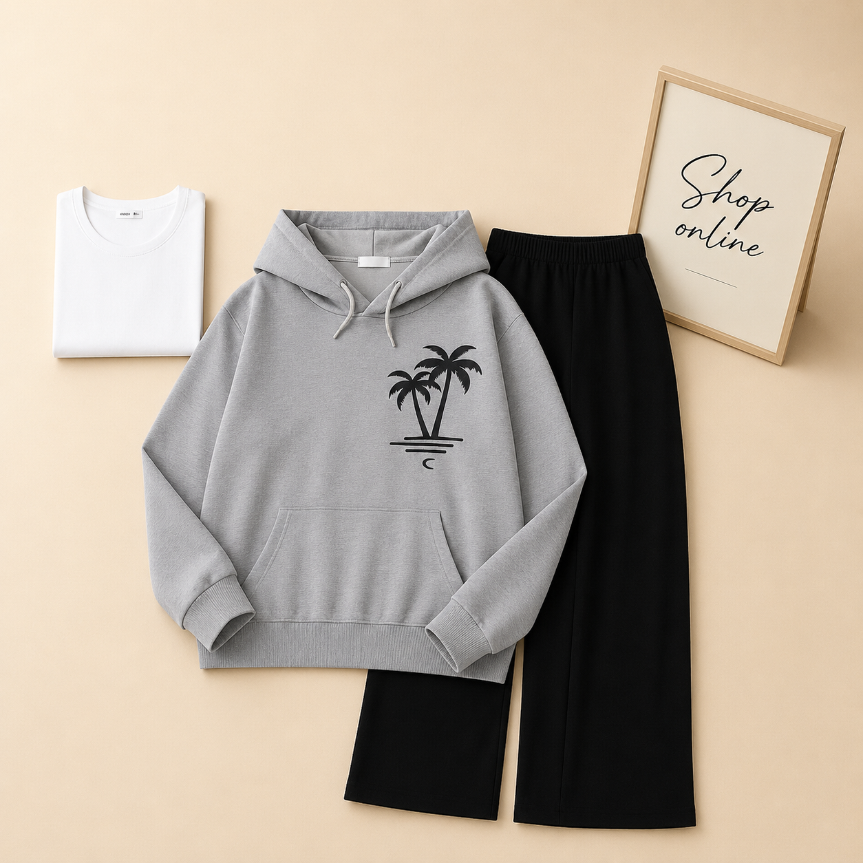 COCONUT TREE GREY HOODIE WITH FLAPPER