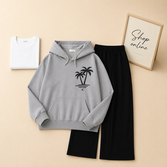 COCONUT TREE GREY HOODIE WITH FLAPPER
