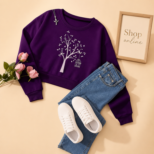 NEW TREE PURPLE SWEATSHIRT WITH SKY BLUE  WIDE LEG JEANS