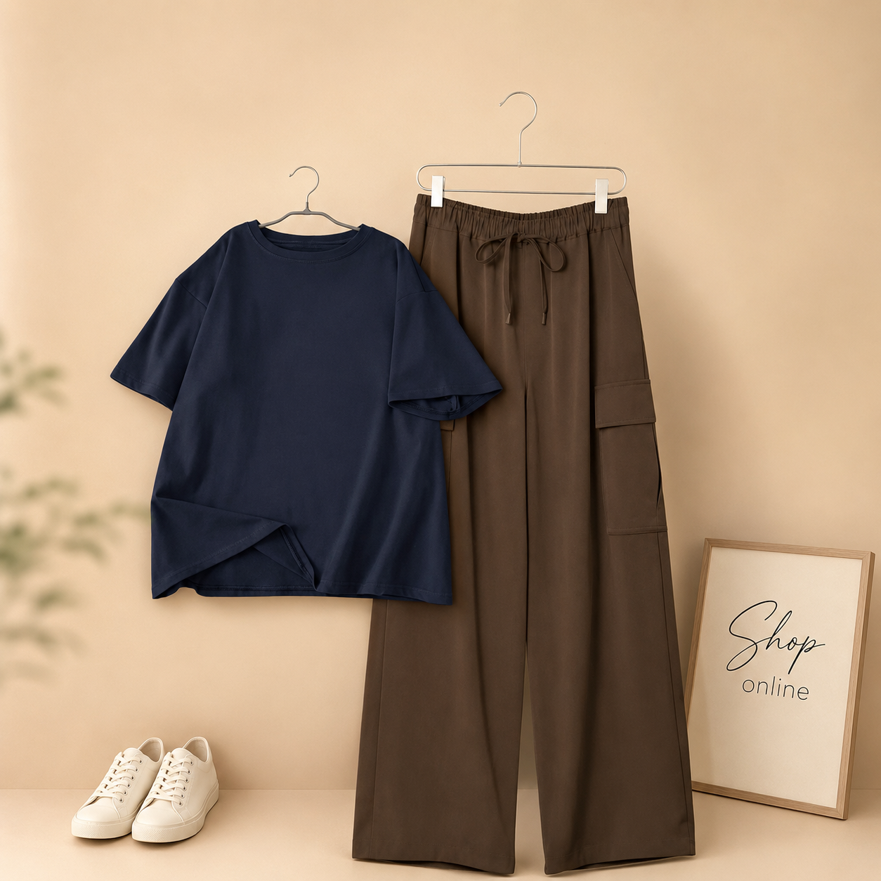 PLAIN NAVY BLUE TSHIRT WITH BROWN CARGO TROUSER