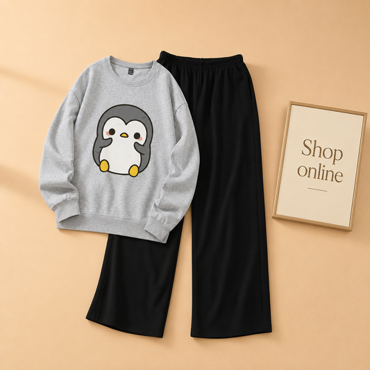PENGUIN GREY SWEATSHIRT WITH BLACK FLAPPER