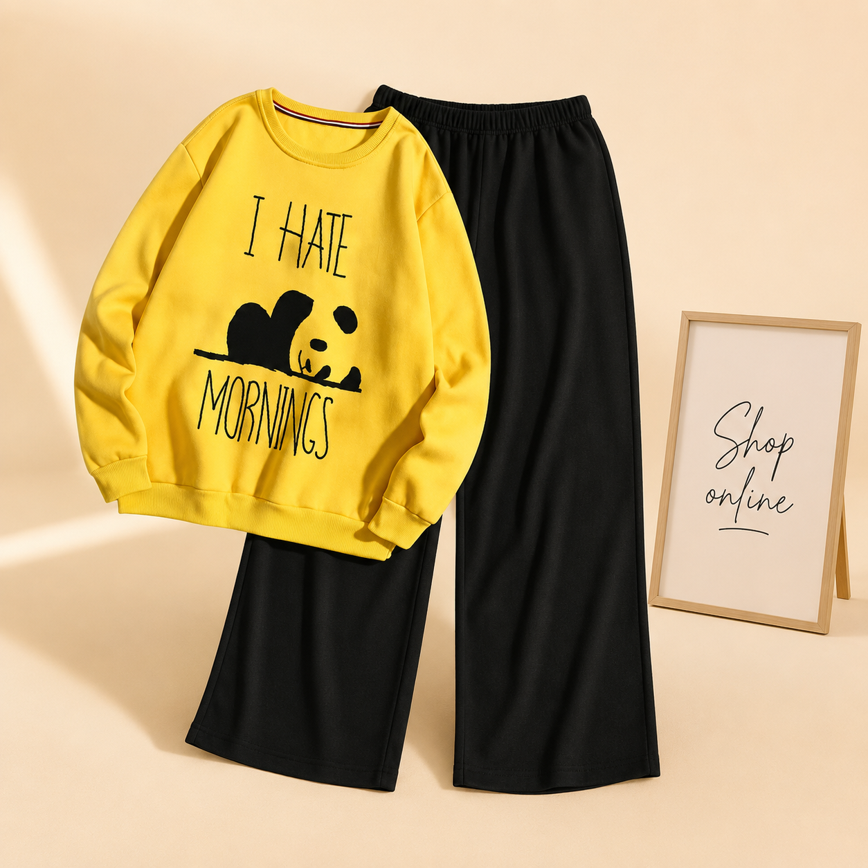 I HATE MORNING YELLOW SWEATSHIRT WITH FLAPPER