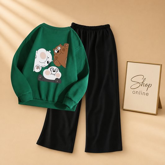 BOTTLE GREEN SWEATSHIRT BOX BEAR WITH FLAPPER