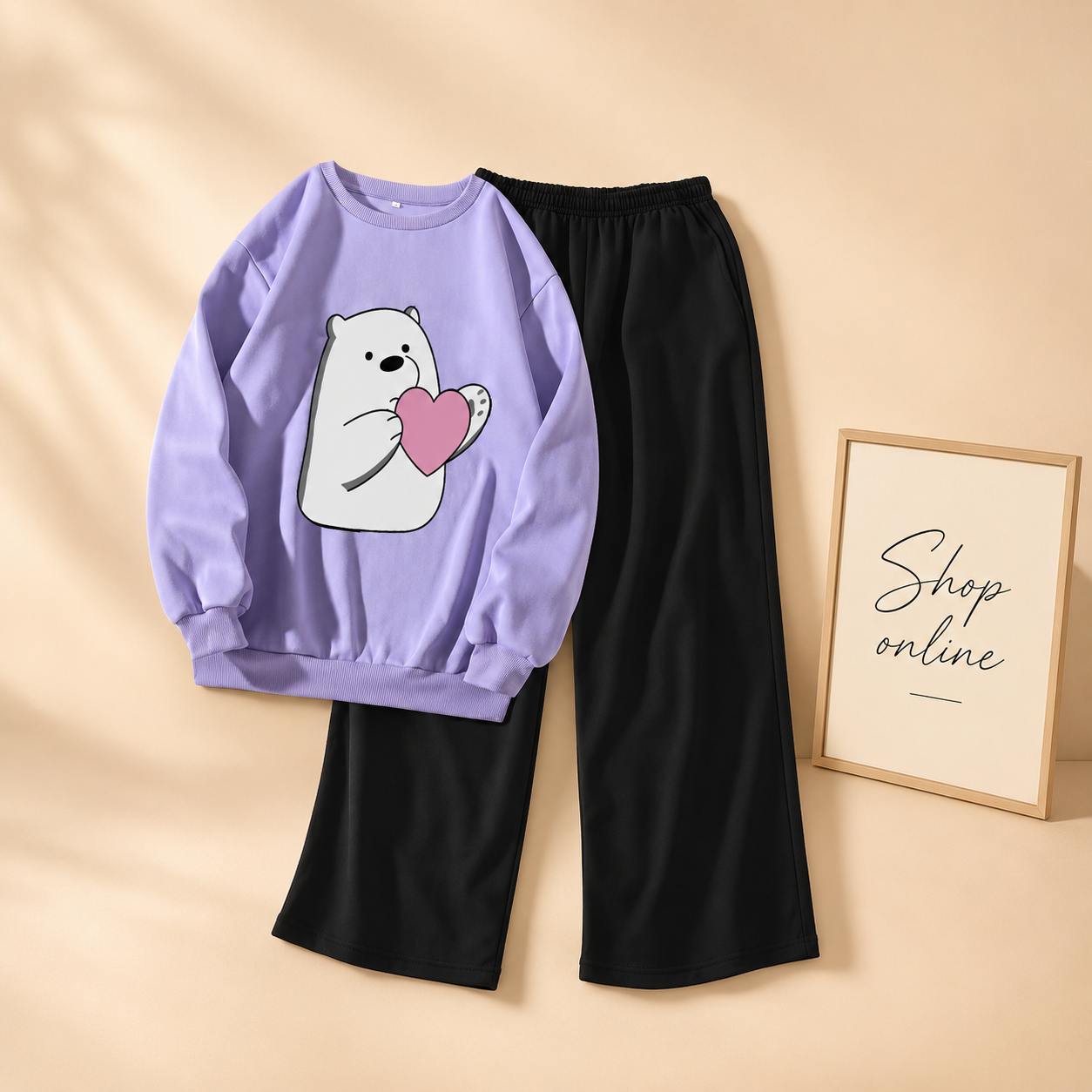 LILAC SWEATSHIRT ICE BEAR HEART WITH FLAPPER
