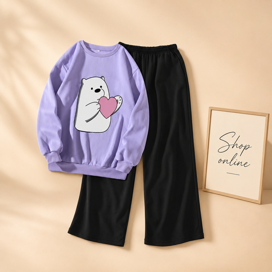 LILAC SWEATSHIRT ICE BEAR HEART WITH FLAPPER