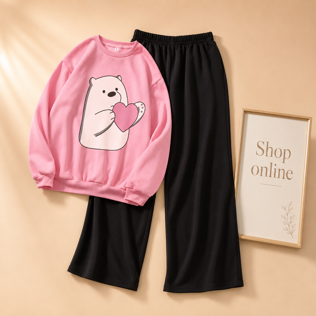 LIGHT PINK SWEATSHIRT ICE BEAR HEART WITH FLAPPER