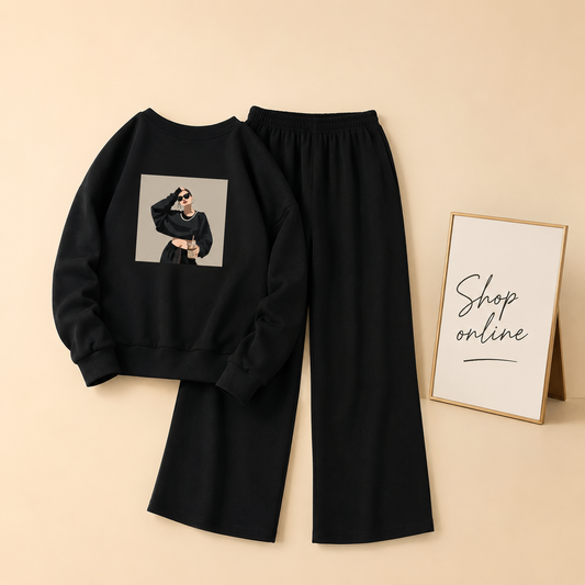 NECKLACE GIRL BLACK SWEATSHIRT WITH BLACK FLAPPER