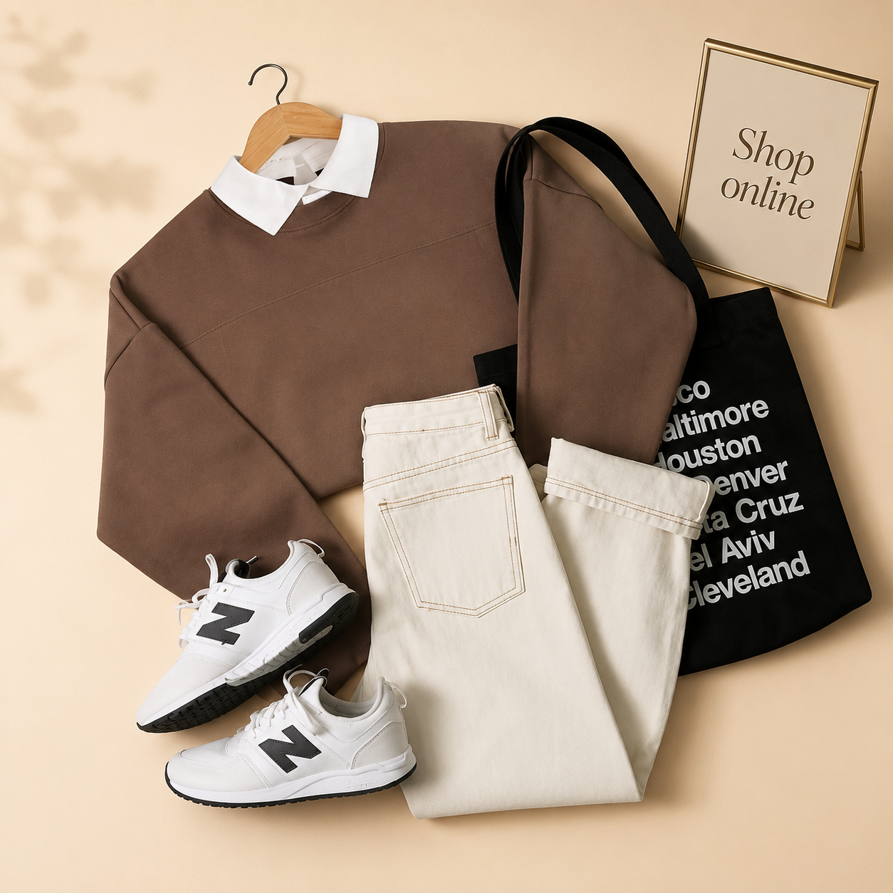 Brown / White  Collar sweat and wideleg jeans