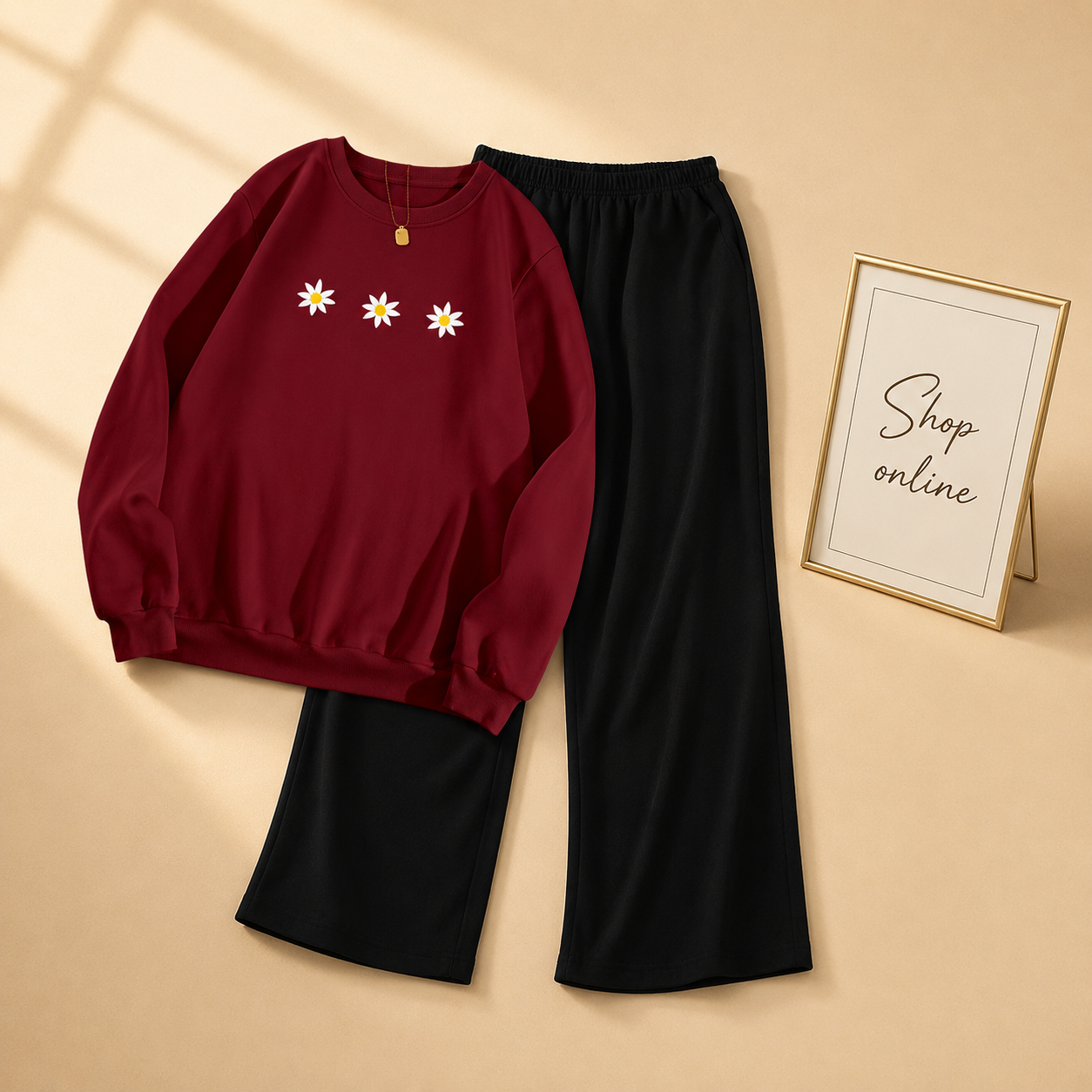 3 DAISY MAROON SWEATSHIRT WITH FLAPPER