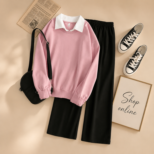 PINK COLLAR SWEATSHIRT WITH FLAPPER TROUSER