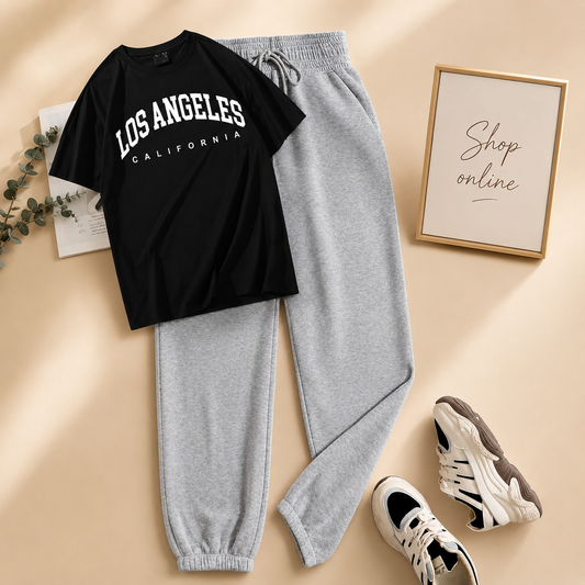 LOS ANGELES BLACK TSHIRT WITH GREY TROUSER