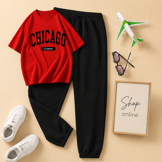 CHICAGO RED TSHIRT WITH BLACK TROUSER