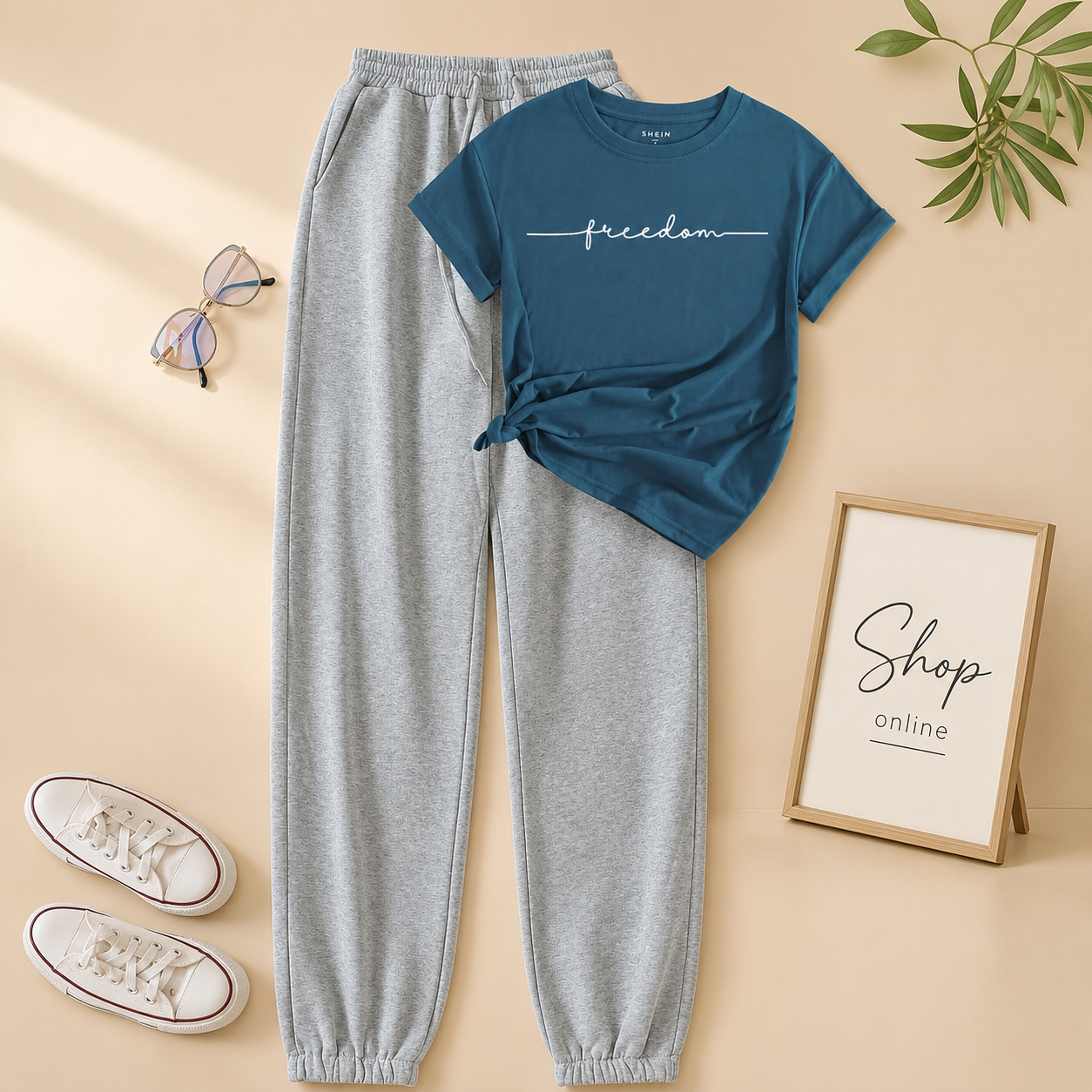 FREEDOM PETROLEUM BLUE TSHIRT WITH GREY TROUSER