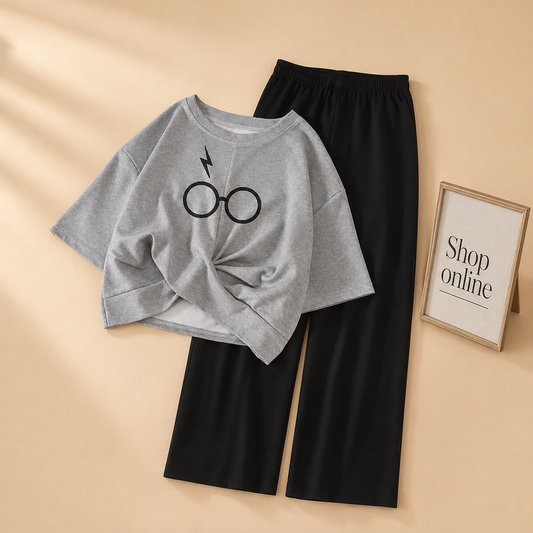 HARRY POTTER GLASSES GREY TSHIRT  WITH BLACK FLAPPER