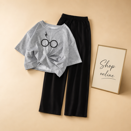 HARRY POTTER GLASSES GREY TSHIRT WITH BLACK FLAPPER