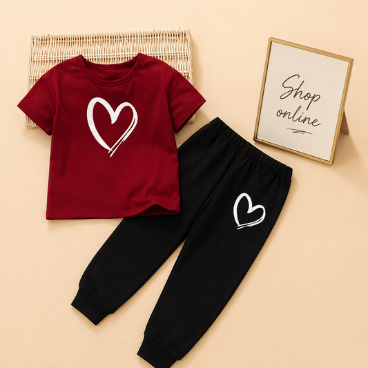 SHREDED HEART MAROON TSHIRT WITH BLACK TROUSER( SHREDDED HEART POCKET)