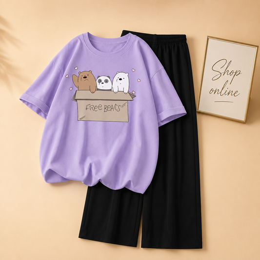 FREE BEAR LILAC TSHIRT WITH BLACK FLAPPER