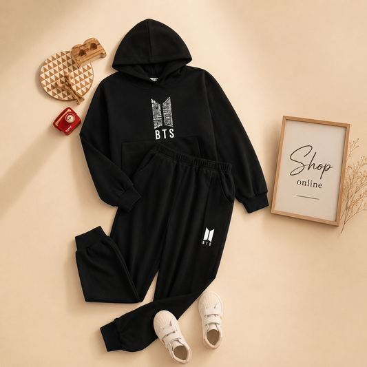 BLACK HOOD TRACKSUIT PRINTED BTS DETAILED LOGO