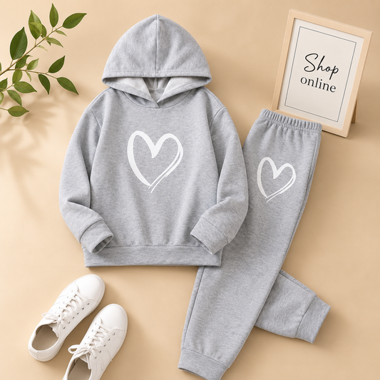 SHREDED HEART GREY HOODIE TRACKSUIT