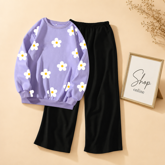 SUNFLOWER ALLOVER LILAC SWEATSHIRT WITH FLAPPER