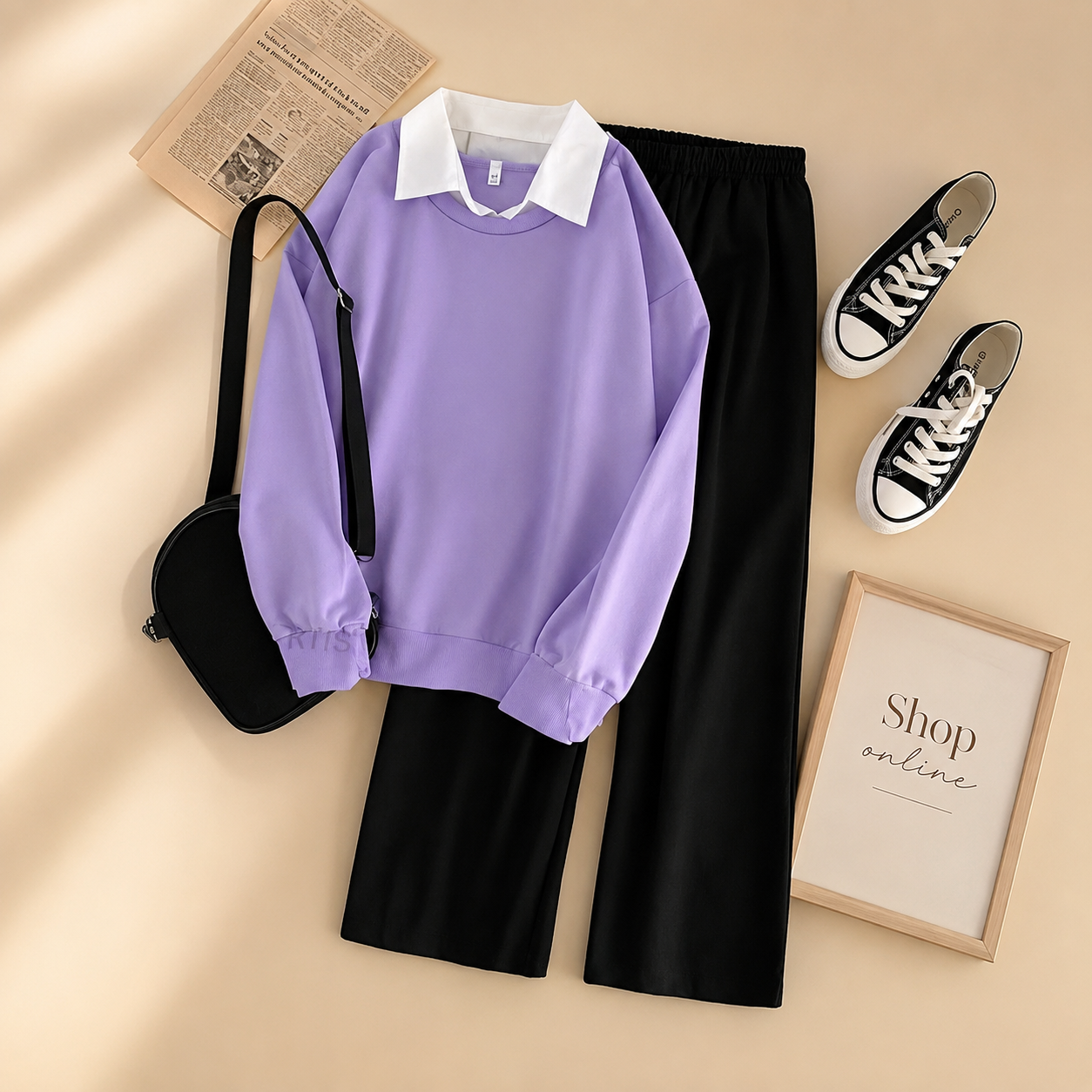 LILAC COLLAR SWEATSHIRT WITH FLAPPER TROUSER