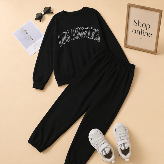 BLACK SWEAT TRACKSUIT PRINTED LOS ANGLES