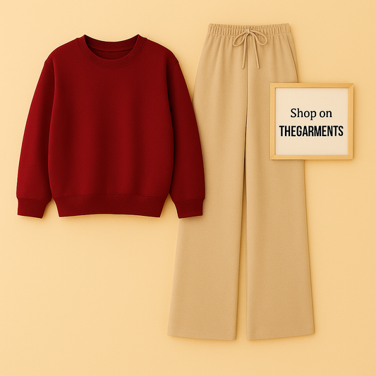 MAROON SWEATSHIRT WITH BEIGE FLAPPER