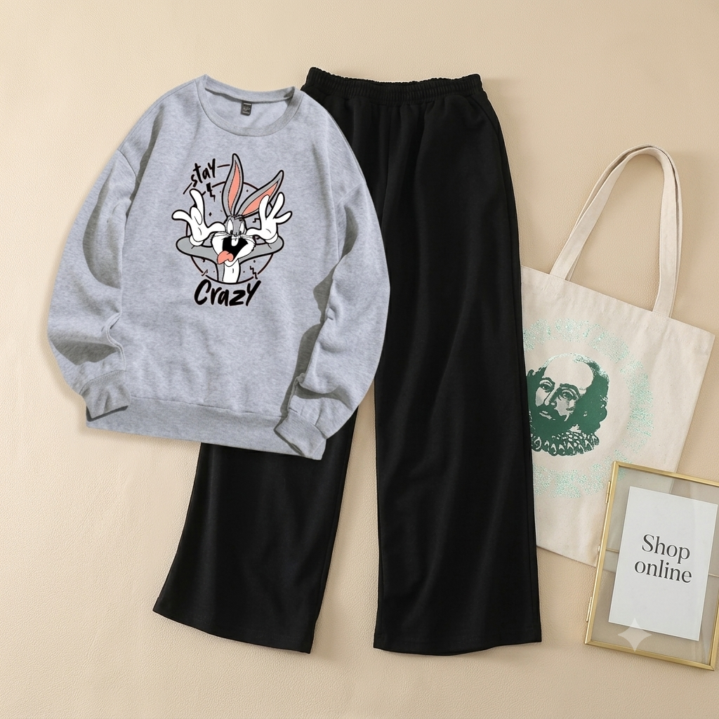 CRAZY BUNNY GREY SWEATSHIRT WITH FLAPPER