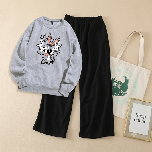 CRAZY BUNNY GREY SWEATSHIRT WITH FLAPPER